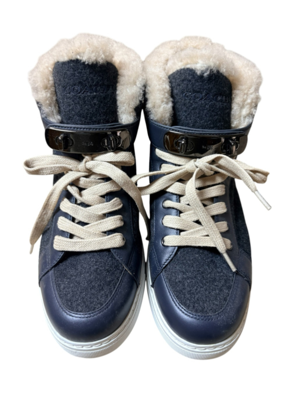 Coach Richmond Shearling High-Top Sneakers Dark Gray Wool Leather US Women's 8B
